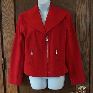 Doncaster Red Moto Full Zip Jacket & black offset moto skirt